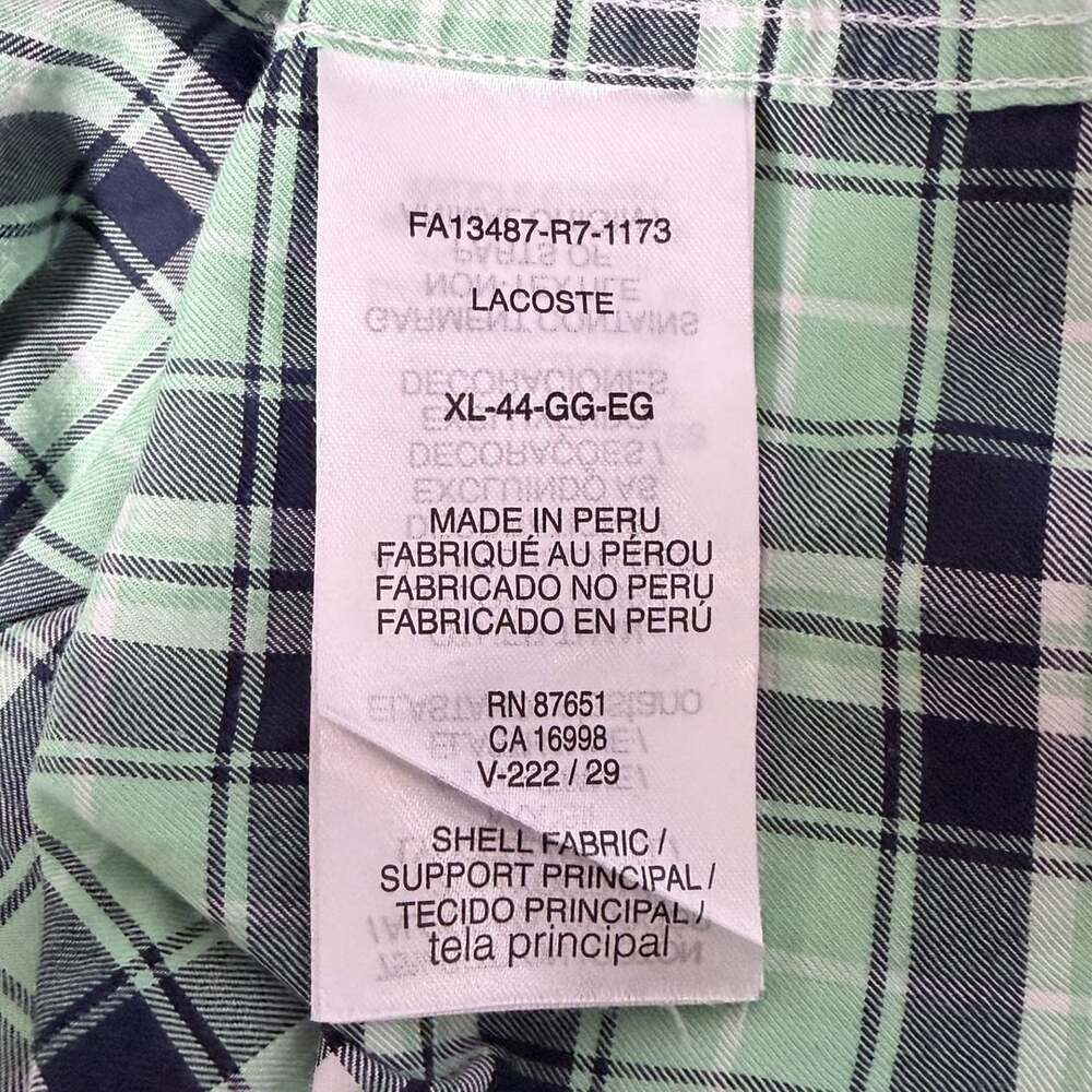 Lacoste Men's Long Sleeve Green Plaid Button Down Shirt - Picture 4 of 5